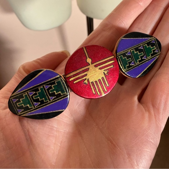 Vintage 80’s Southwestern red Purple Hand painted wood Hair Barrett accessory main image 10